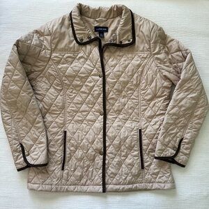 Women’s Tan Quilted Jacket Large Lands End Button Up
